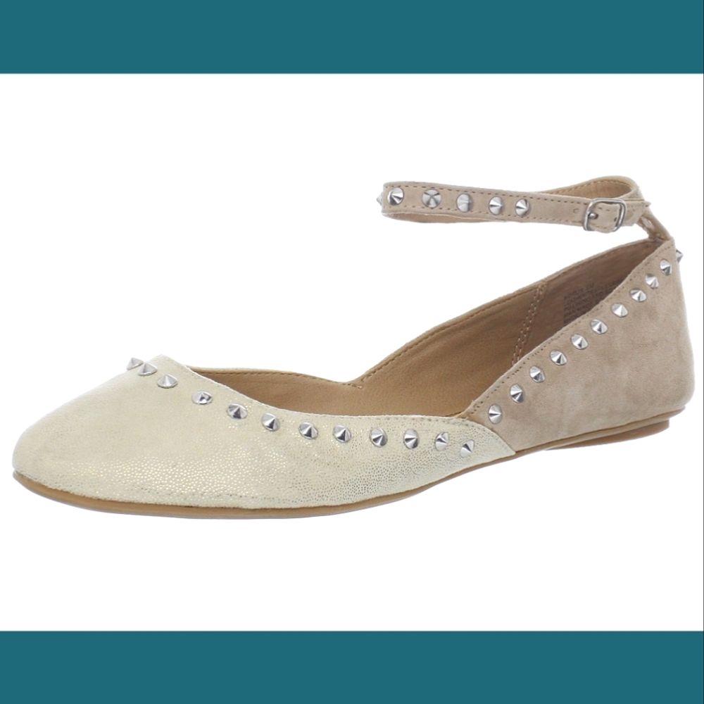 Steven - Korus Tan & Nude Studded Leather Ankle-Strap Flats